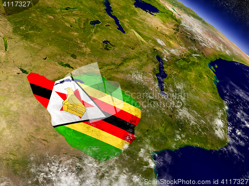 Image of Zimbabwe with embedded flag on Earth