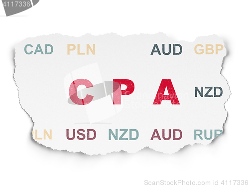 Image of Finance concept: CPA on Torn Paper background