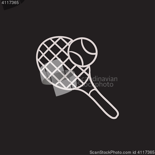 Image of Tennis racket and ball sketch icon.