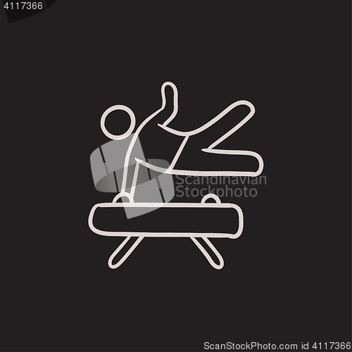 Image of Gymnast exercising on pommel horse sketch icon.