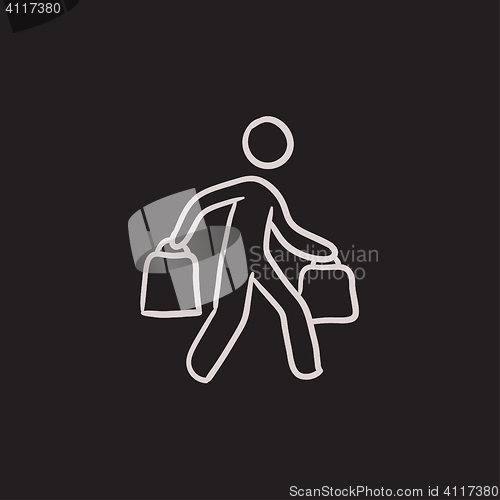 Image of Man carrying shopping bags sketch icon.
