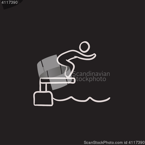 Image of Swimmer jumping in pool sketch icon.