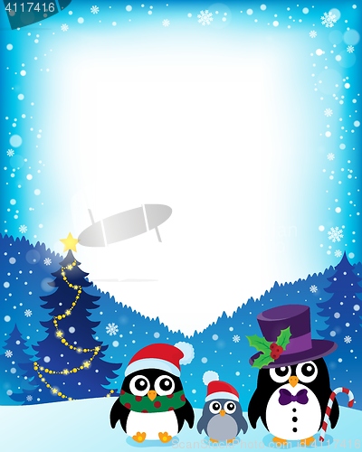 Image of Frame with stylized Christmas penguins 1