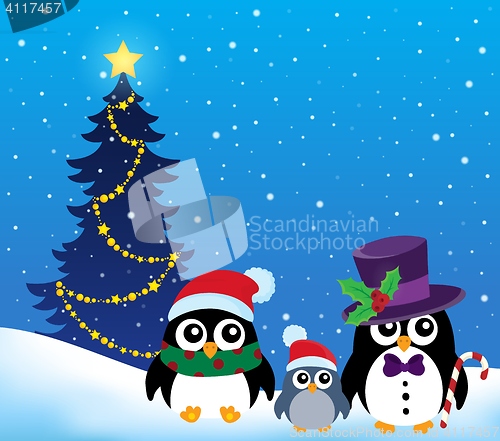 Image of Stylized Christmas penguins theme 2
