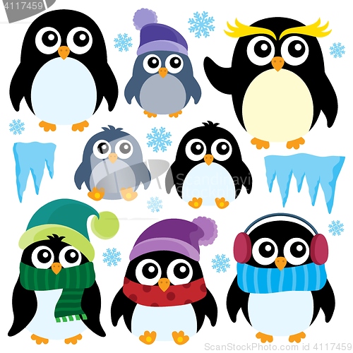 Image of Stylized winter penguins set 1