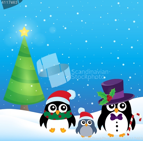 Image of Stylized Christmas penguins theme 3