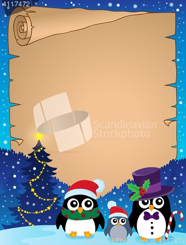 Image of Stylized Christmas penguins parchment 1