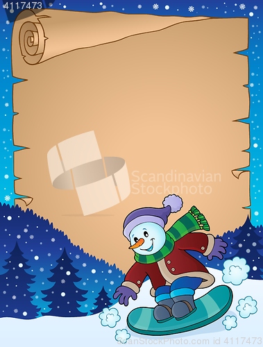 Image of Parchment with snowman on snowboard