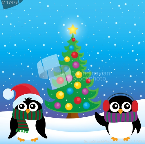 Image of Stylized Christmas penguins theme 4