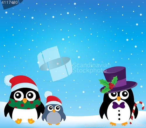 Image of Stylized Christmas penguins theme 1