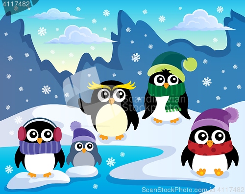Image of Stylized winter penguins theme 1