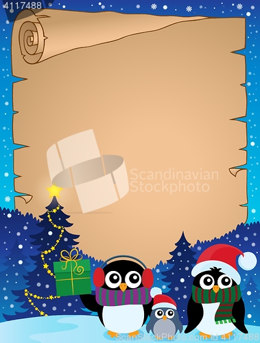 Image of Stylized Christmas penguins parchment 2