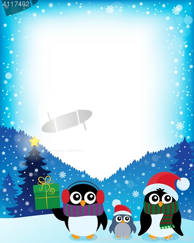 Image of Frame with stylized Christmas penguins 2