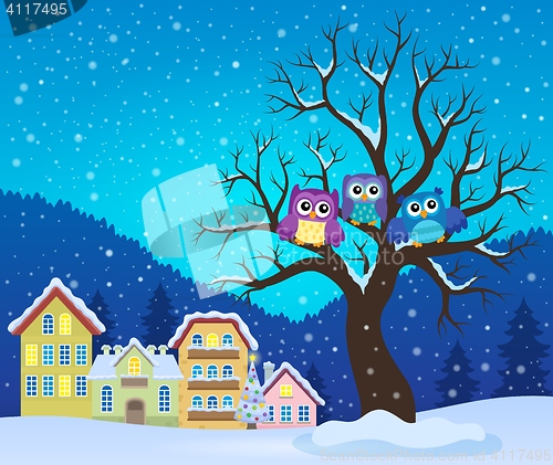 Image of Stylized owls on tree theme image 3