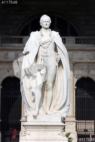 Image of Victoria Memorial in Kolkata, India. Statue of Lord Curzon