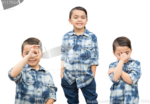 Image of Cute Mixed Race Boy Portrait Variety on White