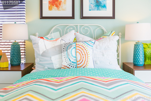 Image of Vibrant Colored Interior Bedroom of House