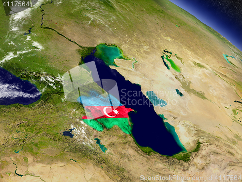 Image of Azerbaijan with embedded flag on Earth