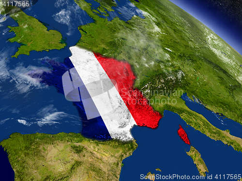 Image of France with embedded flag on Earth