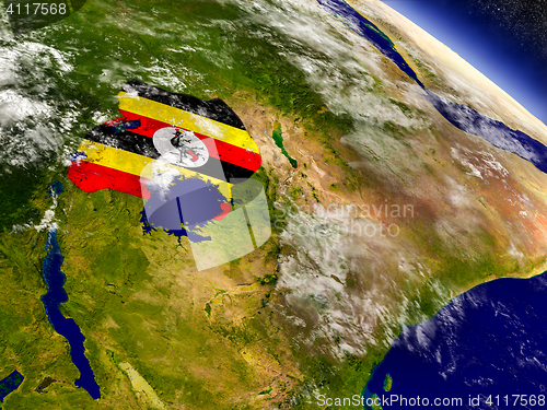 Image of Uganda with embedded flag on Earth