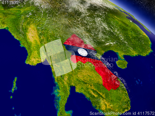 Image of Laos with embedded flag on Earth