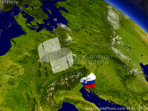 Image of Slovenia with embedded flag on Earth