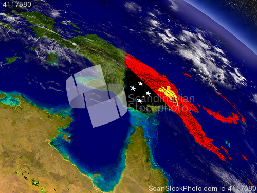 Image of Papua New Guinea with embedded flag on Earth