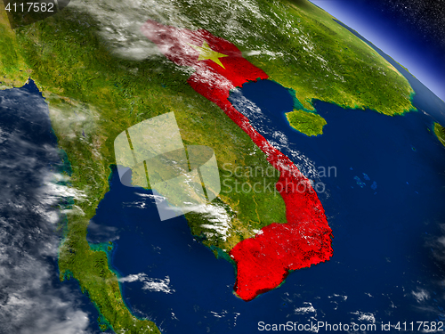 Image of Vietnam with embedded flag on Earth