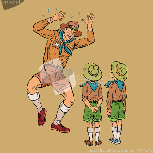 Image of The scoutmaster is afraid of insects