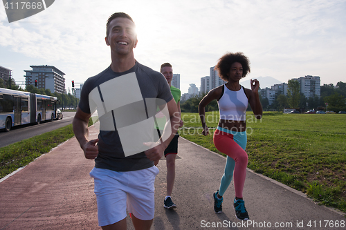 Image of multiethnic group of people on the jogging