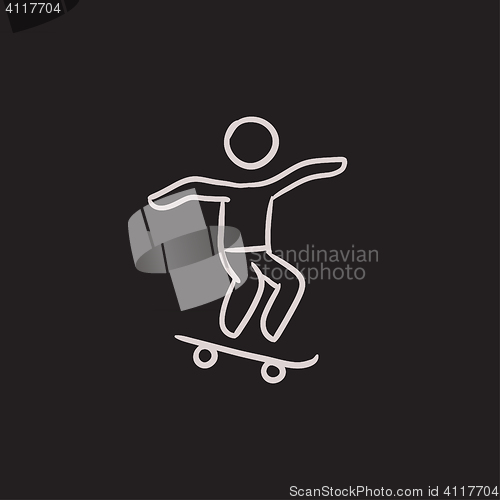 Image of Man riding on skateboard  sketch icon.