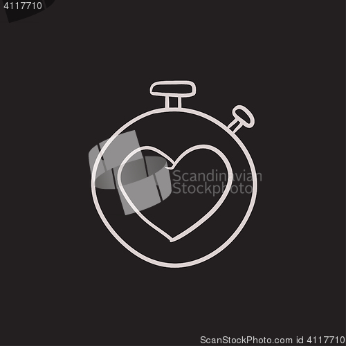 Image of Stopwatch with heart sign sketch icon.