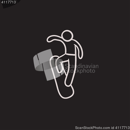 Image of Man snowboarding sketch icon.