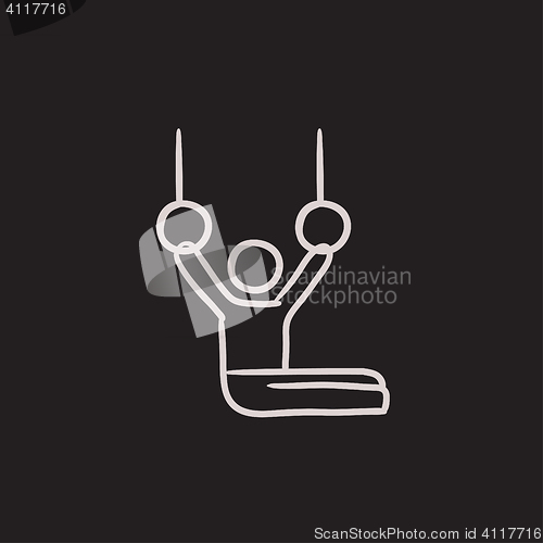 Image of Gymnast on stationary rings sketch icon.