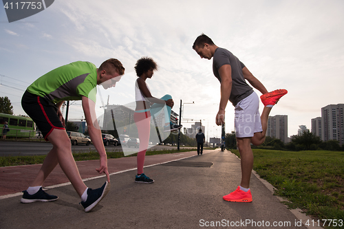 Image of multiethnic group of people on the jogging