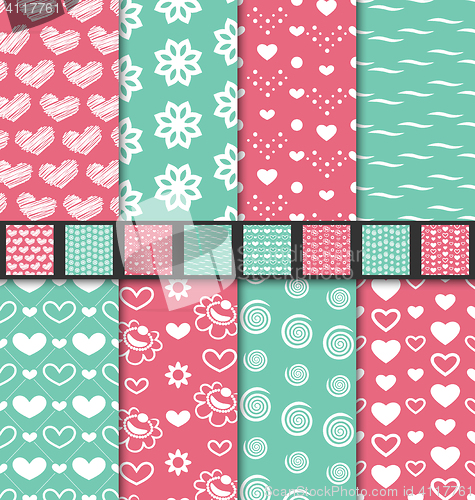 Image of Set of love and romantic seamless backgrounds