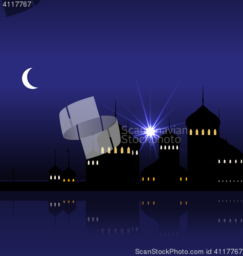 Image of Ramadan Background with Silhouette Mosque