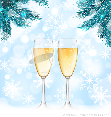 Image of Winter Holiday Background with Glasses of Champagne