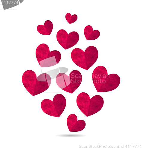 Image of Pink grunge hearts isolated on white background for Valentines D