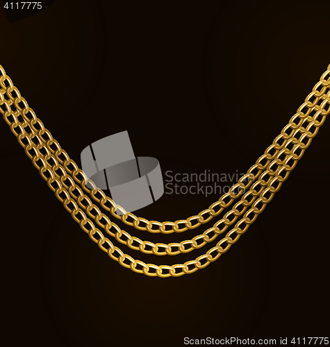 Image of Beautiful Golden Chains Isolated on Black Background