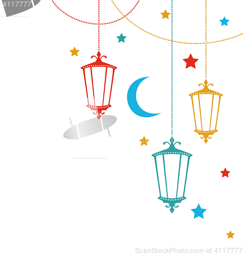Image of Greeting Card for Ramadan Kareem with Lamps