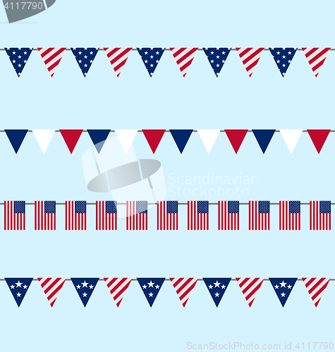 Image of Hanging Bunting pennants for Independence Day USA, Set Tradition