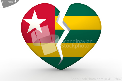Image of Broken white heart shape with Togo flag