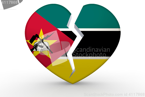Image of Broken white heart shape with Mozambique flag