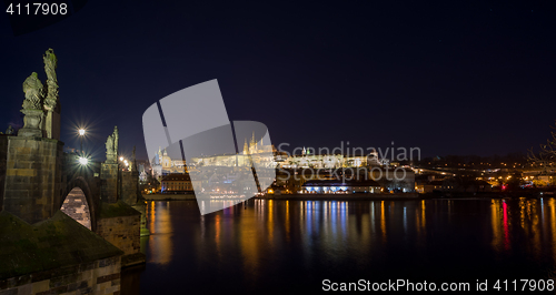 Image of Cathedral of St. Vitus, Prague castle and the Vltava in night