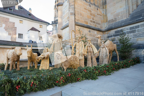 Image of Straw nativity scene at st. vitus cathedral in Prague