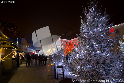 Image of Christmas Market on Gradec square in Zagreb advent evening view 