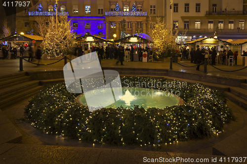 Image of Mandusevac fountain on Ban Jelacic square in Zagreb advent eveni