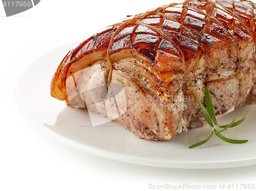 Image of roasted pork on white background