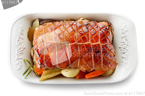 Image of roasted pork on white background